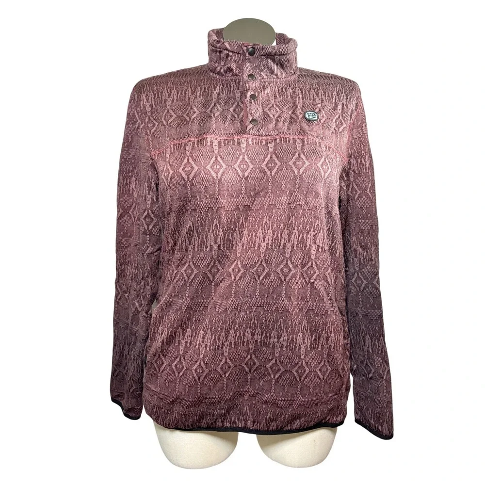 Avalanche‎ Outdoor Supply Womens Burgundy Geometric Fleece Pullover Large